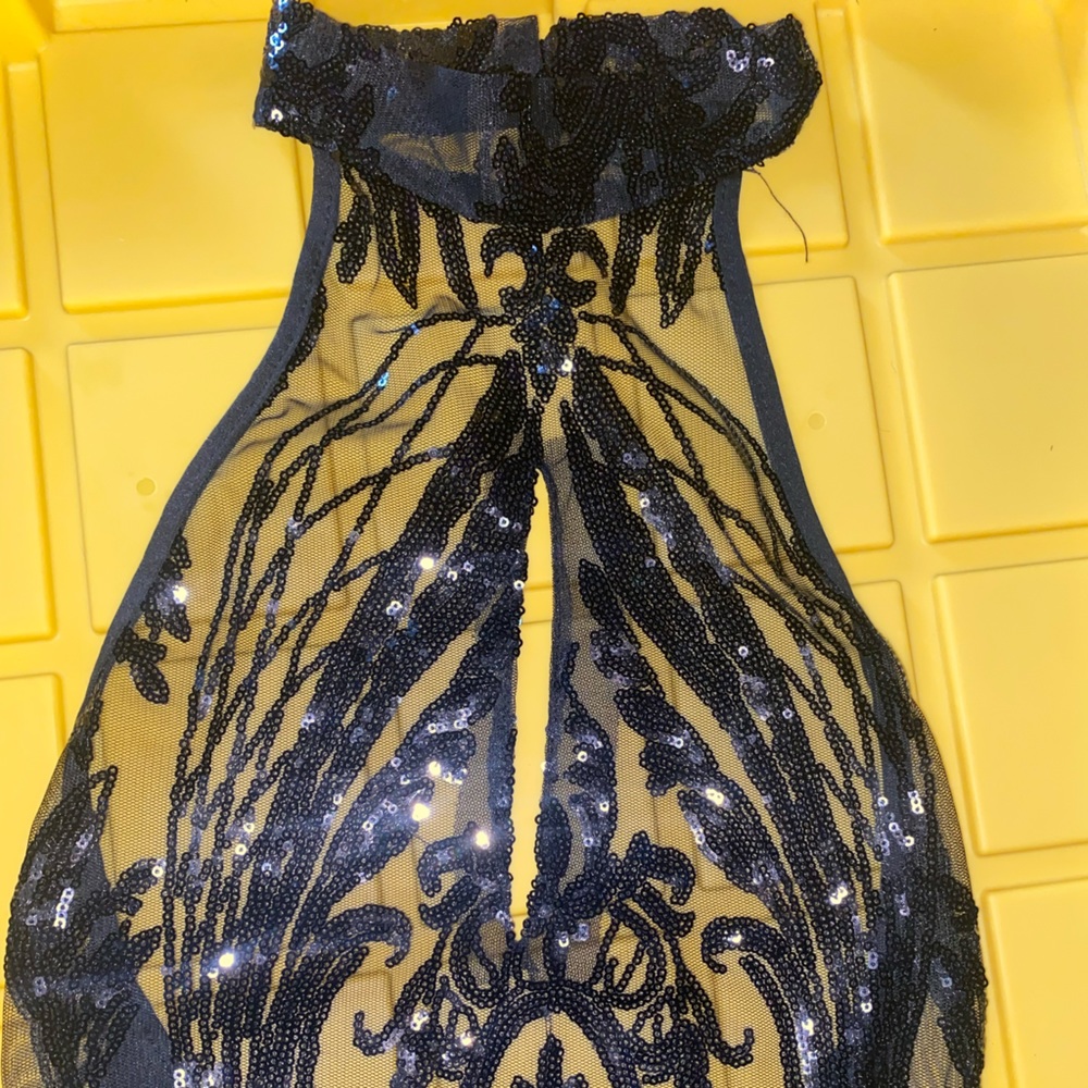 Sequined black see-through top dress with collar, size small